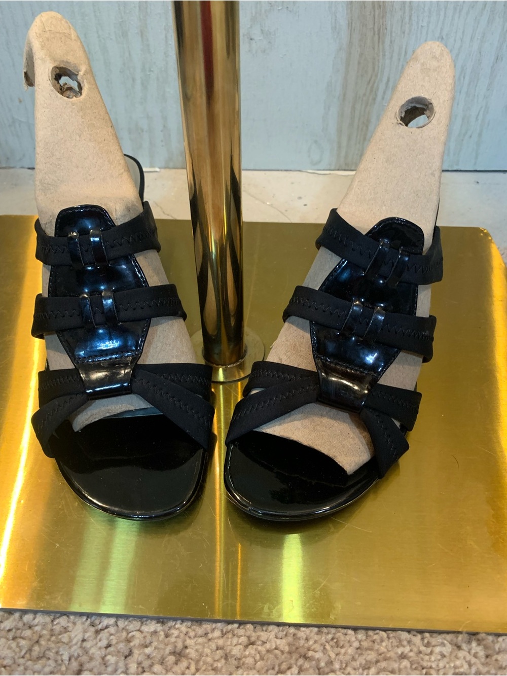 Women's Black Strappy Patent Heels